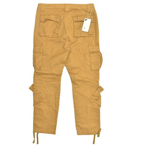 Matchstick Men's Cargo Pants Size 38 Mud Yellow Multi-Pocket Cotton Work Trouser